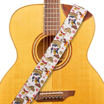AMUMU Lucky Cat Guitar Strap β 2" Maneki-Neko Pattern | Adjustable & Comfortable with Microfiber Leather Ends -CV05P-ML-V